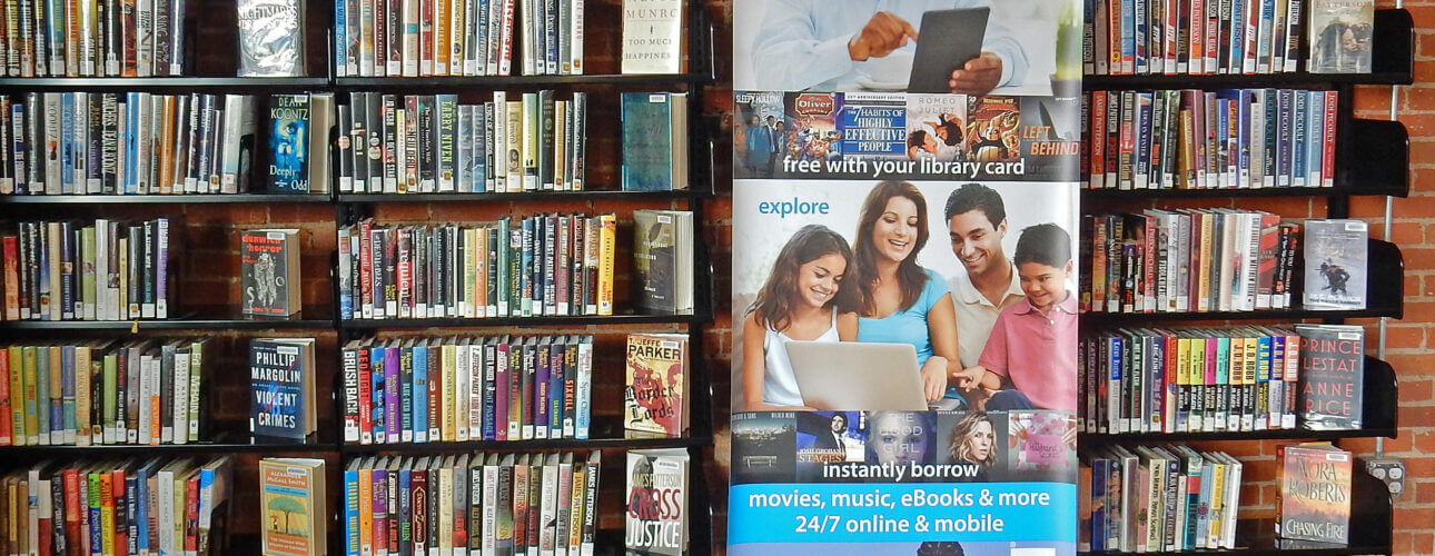 Books on a shelf at the Saticoy Library